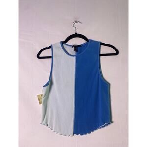 Forever 21 Blue Colorblock Knit Crop Tank Top Women's Size Medium